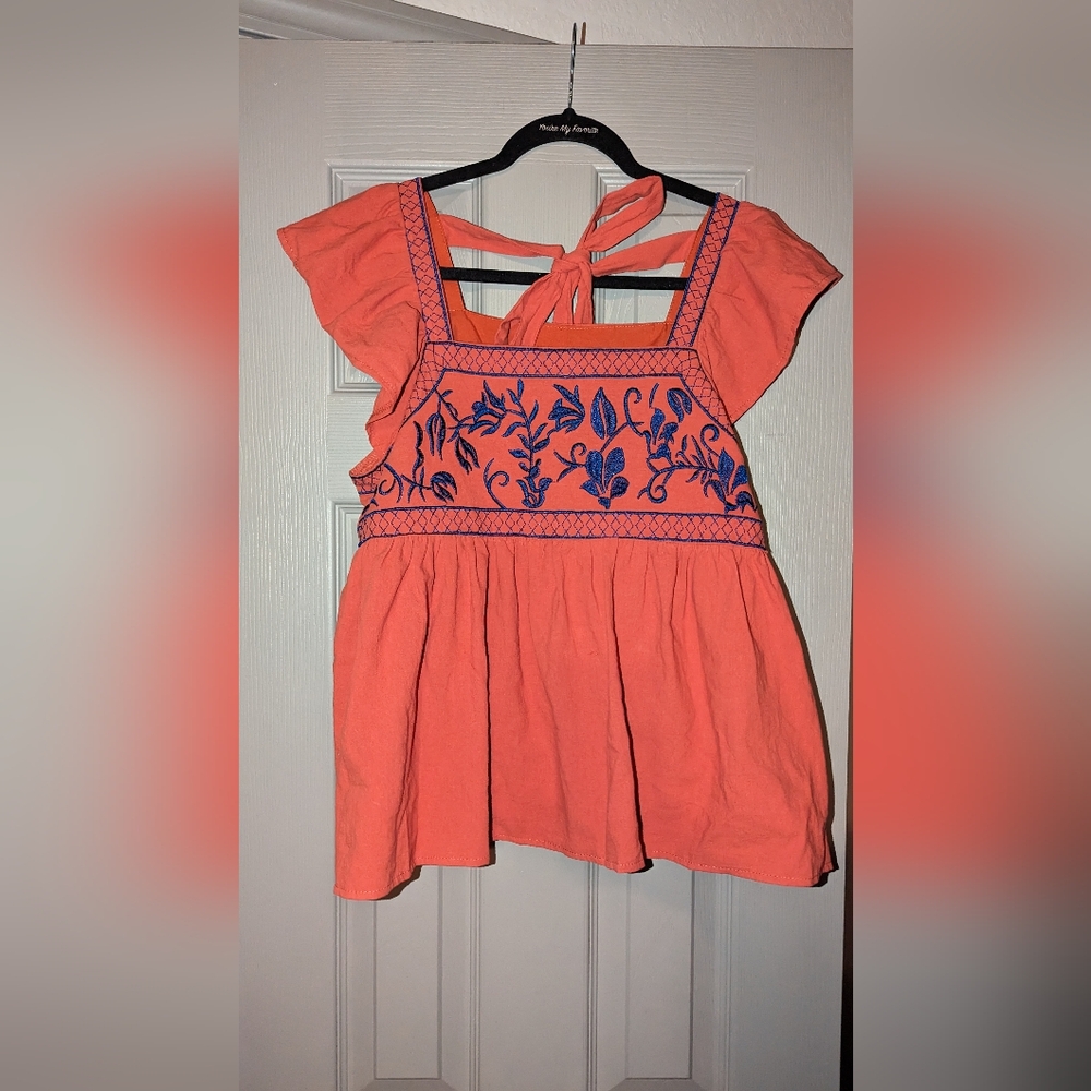 Orange Embroidered Top